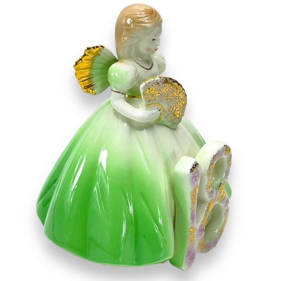 Josef Originals Vintage 18th Birthday Angel Girl Figurine in Green Dress & Wings - Picture 3 of 11
